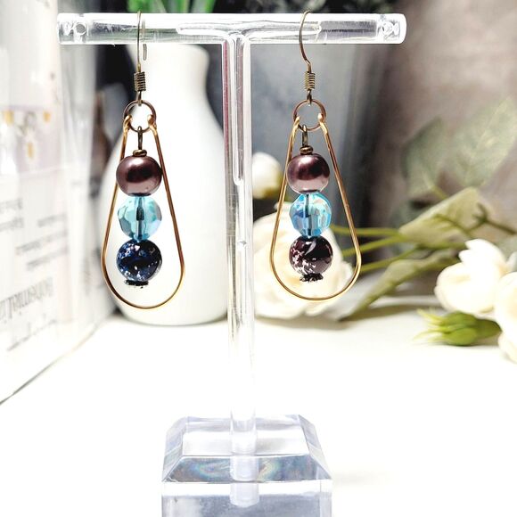 NEW Earrings Teardrop earrings Blues brown bead earrings teardrop shap 353#fs - Picture 5 of 5